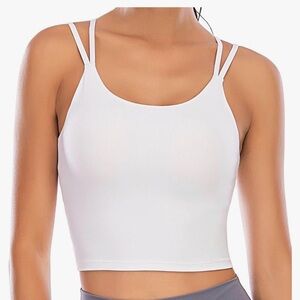 Women’s workout top with cross back design and built in bra size medium